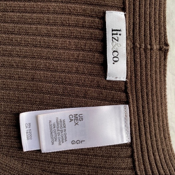 2/$22 Liz & Co Brown Cotton Sweater - Picture 4 of 6